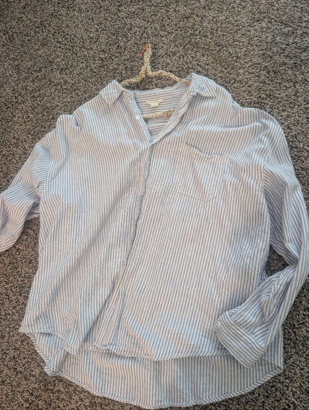 Aeropostale Light Blue & White Striped Button-Down Shirt